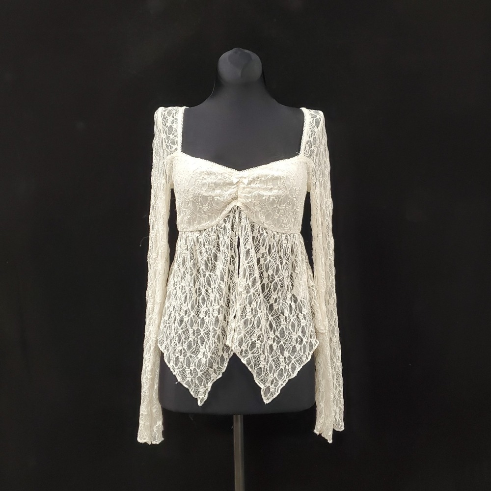 Kimchi Blue Womens Square Neck Long Sleeve Lace Top Size S Y2K Split Front Sheer